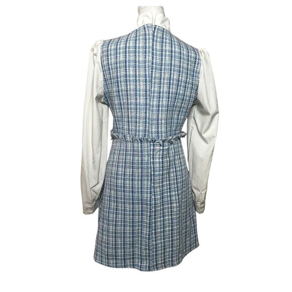 90s Clueless Preppy Style Blue Plaid Tweed Lady Dress Coquette Academia MEDIUM - Picture 7 of 10